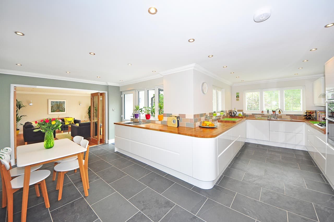 Open-plan kitchen and dining room in a light-filled extension